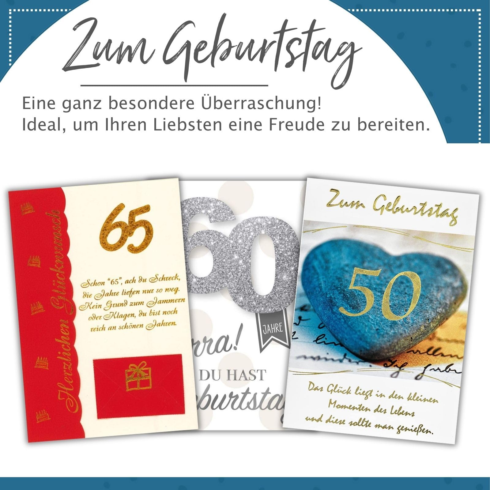 Karto Geburtstagskarte Zum 65. – Lustig & Bunt, Mit Rotem Umschlag, 14x21.6 Cm