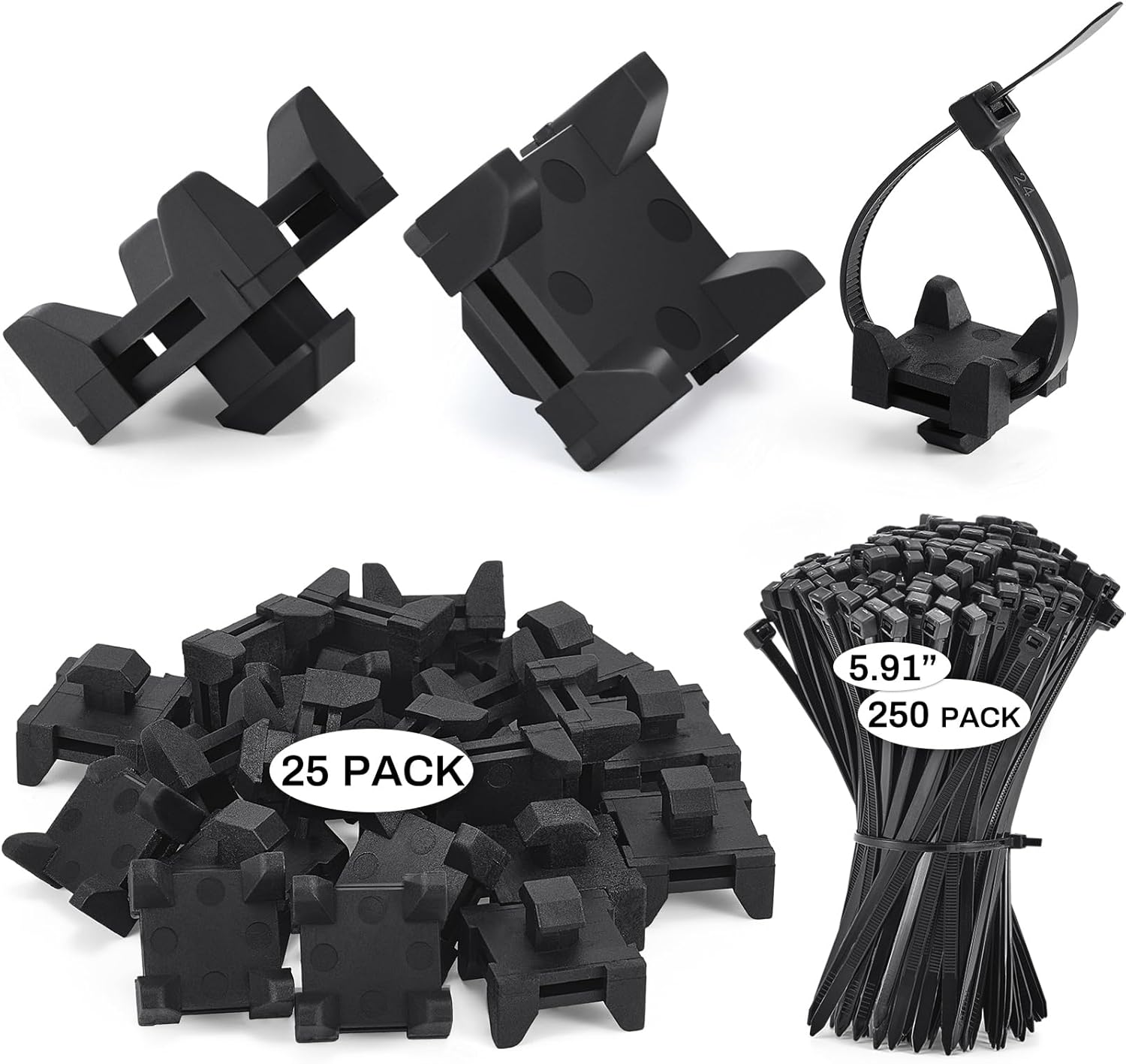 12316, 15 and 40 Series Nylon Cable Zip Tie Mounting Block Compatible with 8020 Cable Tie Mount for Wire Management (25 Set)