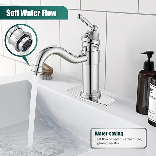 Miniatura 5 de Heyalan Grifo de lavabo de baño de latón con un solo mango, accesorio de lavabo montado en cubierta, grifo mezclador de tocador de agua caliente y