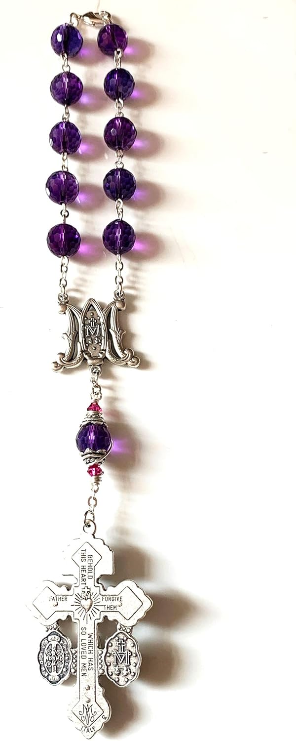 elegantmedical HANDMADE rosary Amethyst crystal bead one decade rosary bracelet cross Gift - Image 2