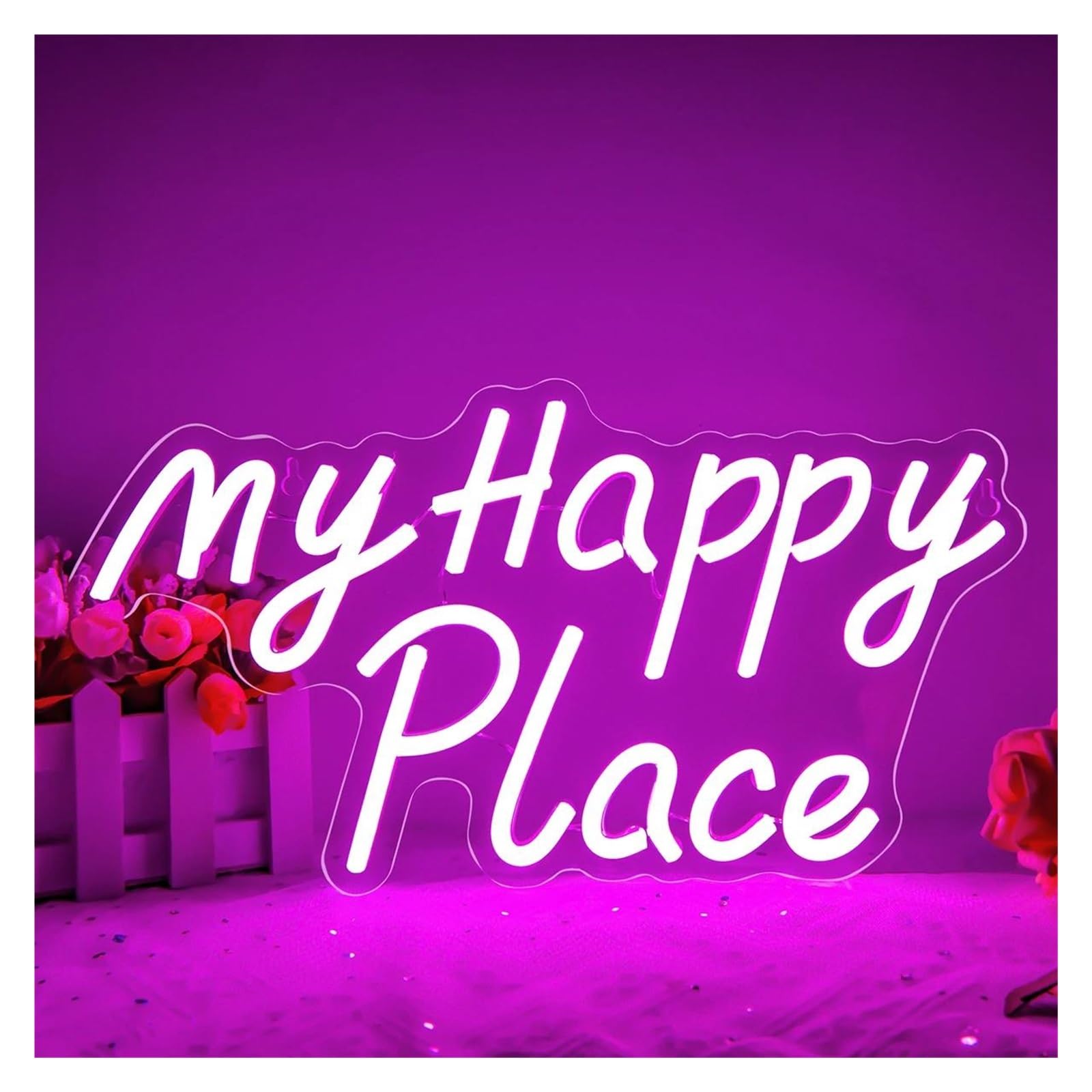 SHOUXI Sign Lamp My Happy Place Neon Sign USB Powered Letters Light for Wall Decor Party Room Aesthetic Accessory 37cmх20cm