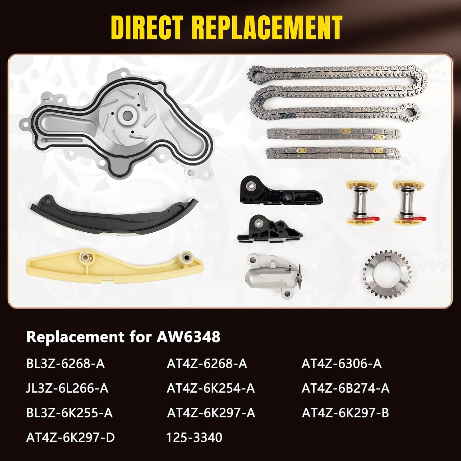 BHB Engine Timing Chain Kit with Water Pump Compatible with Ford F-150 F150 Edge Explorer Taurus Police Flex Lincoln MKS MKZ MKX 3.5 3.7 L 2011-2019 Replace For 125-3340 BL3Z-6268-A AT4Z-6268-A