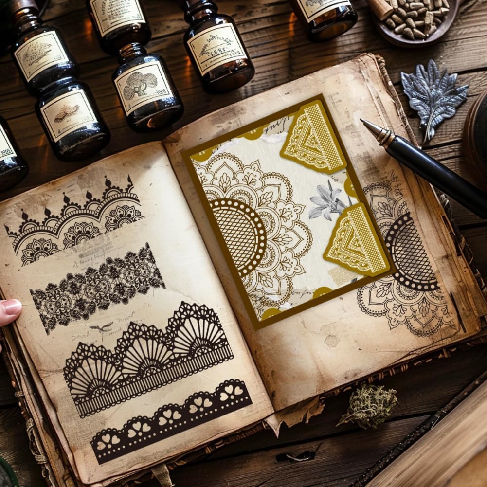 PH PandaHall 6 hojas de sellos transparentes para fondo de pintura artística, sellos transparentes decorativos transparentes para manualidades, sellos de goma para hacer tarjetas, álbumes de recortes