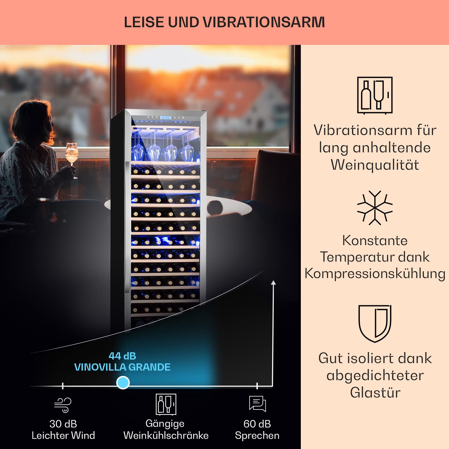 Klarstein Einbau-Weinkühlschrank 433L 1 Zonen Getränkekühlschrank mit Glastür Wine Fridge 165 Flaschen