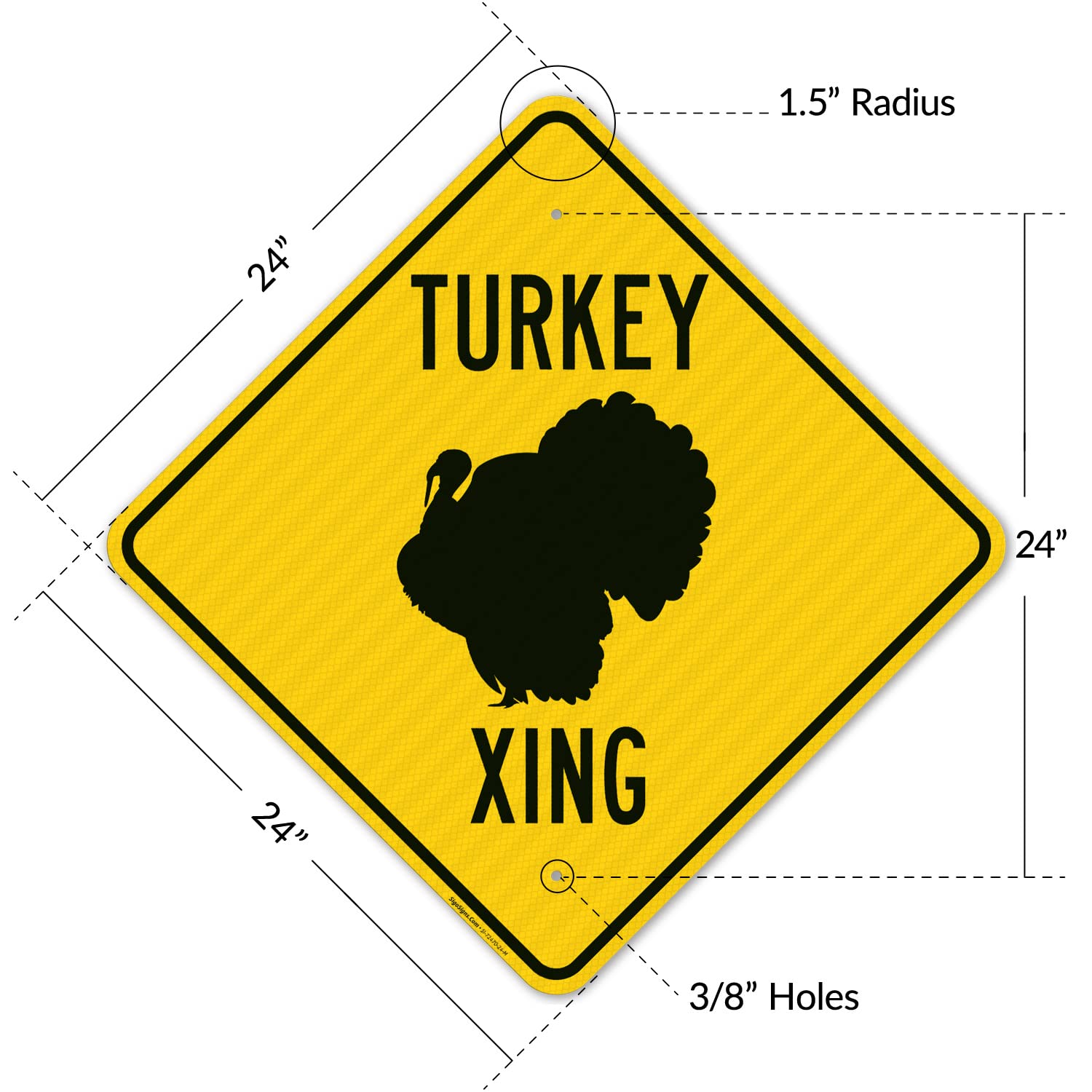 Turkey Crossing with Graphic Sign, 24x24 Inches, 3M AEGP Reflective.063 Aluminum, Fade Resistant, Made in USA