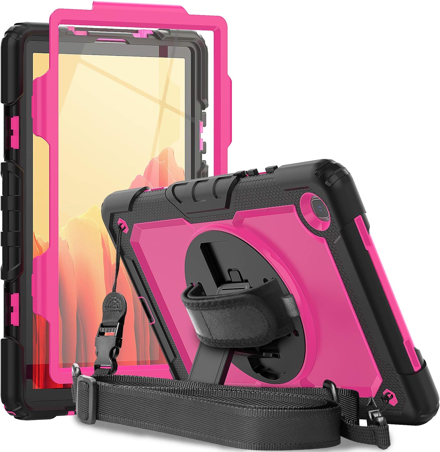 Galaxy Tab A7 10.4 Case 2020 with Screen Protector Pen Holder | Herize 3 Layer Hard Rugged Shockproof Protective Cover W/Kickstand Hand Strap for Samsung Galaxy A7 SM-T505/SM-T500/SM-T507 | Rose