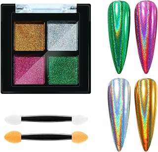 Pó cromado, efeito espelhado em pó de unha cromado, pó espelhado holográfico sólido iridescente, pigmento com glitter, decoração de manicure, com palitos arbitra