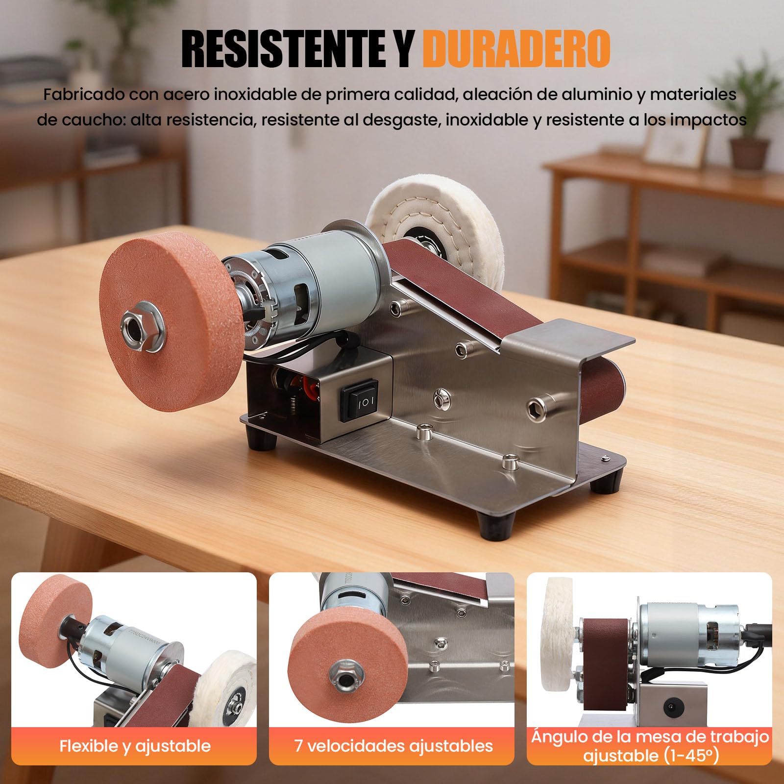 Lijadora de banda eléctrica, lijadora de banda pequeña con 20 bandas de lijado, pulidora ajustable de 7 niveles para aluminio, ámbar, cerámica, vidrio