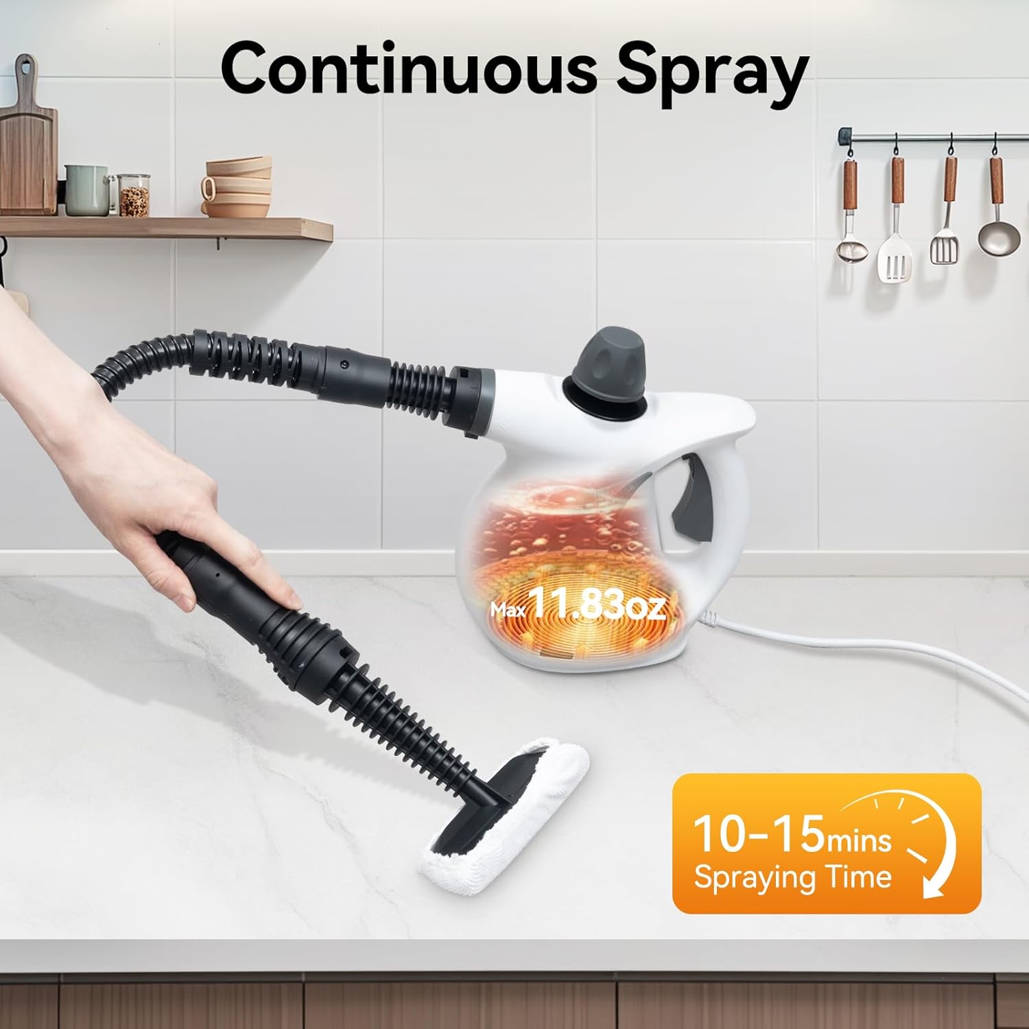 Handheld Steam Cleaner, 1050W Upgrade Steam Cleaner for Home Use, Powerful Natural Multi‑Surface Steam Cleaner, 239°F Steam, Runs 10–15 min, 11.8oz Tank for Car Tile Grout Couch Floor Bed Cleaning