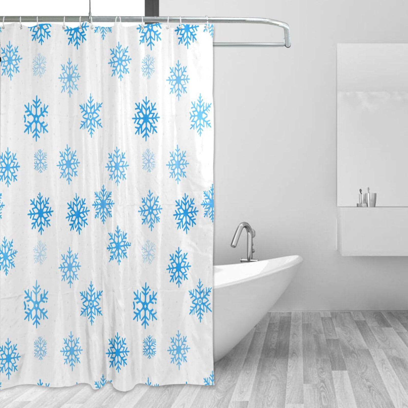 Rideau de douche imperméable avec 12 crochets motif flocons de neige 157x183 cm