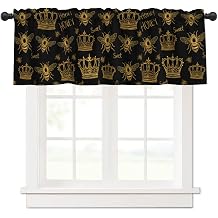 Golden Bee Crown Hone Sweet Queen Valances for Windows, Rod Pocket Kitchen Curtain Valances, Light Filtering Short Window Valance Curtains Topper for Bathroom Laundry Room, 54x18 Inch, 1 Panel