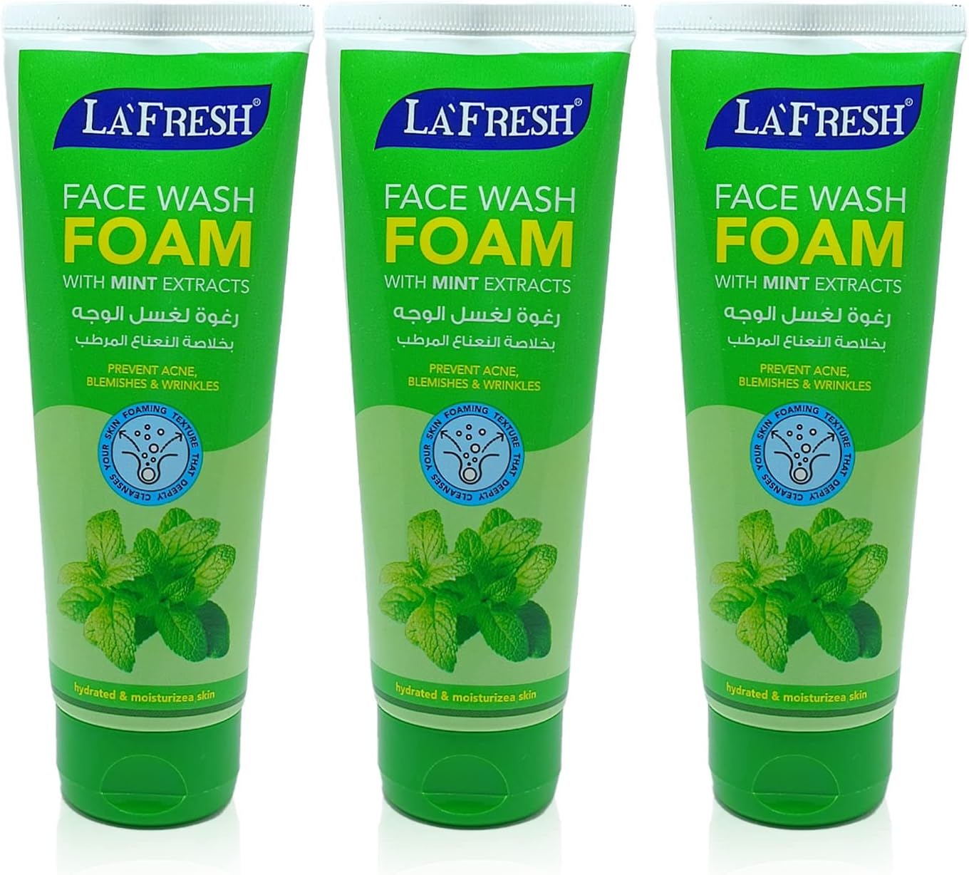 la'Fresh Face Wash foam With Mint Cool Extracts with badass cleaning,Glycerin and coconut derivatives keep your face hydrated & moisturized and Sultable for all types (3Pck x 100ml)