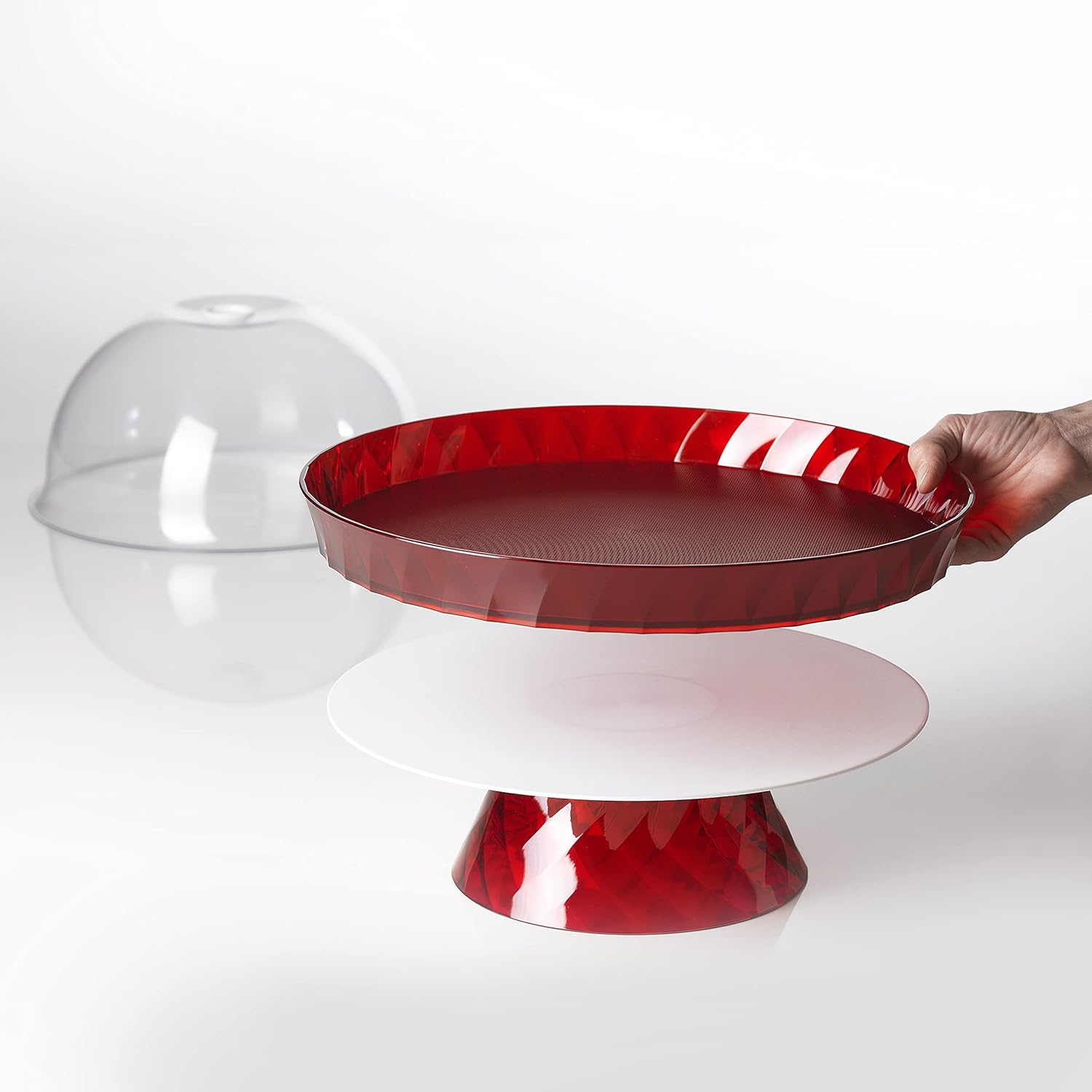 Omada Cake Stand with Dome: Multi Use Acrylic Cake Plate - Dishwasher Safe Pedestal Cake Stand with Lid - Pretty Clear Plate Stand for 9" Cakes (9.84" Diameter)