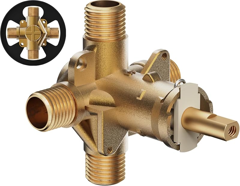 Rosca macho 2510-WL mejorada compatible con válvula mezcladora empotrada Moen Posi temp con cartucho de equilibrio de presión 1222, 4 puertos para kit de ducha de bañera, plomería, conexión IPS de 1/2 pulgada, latón resistente