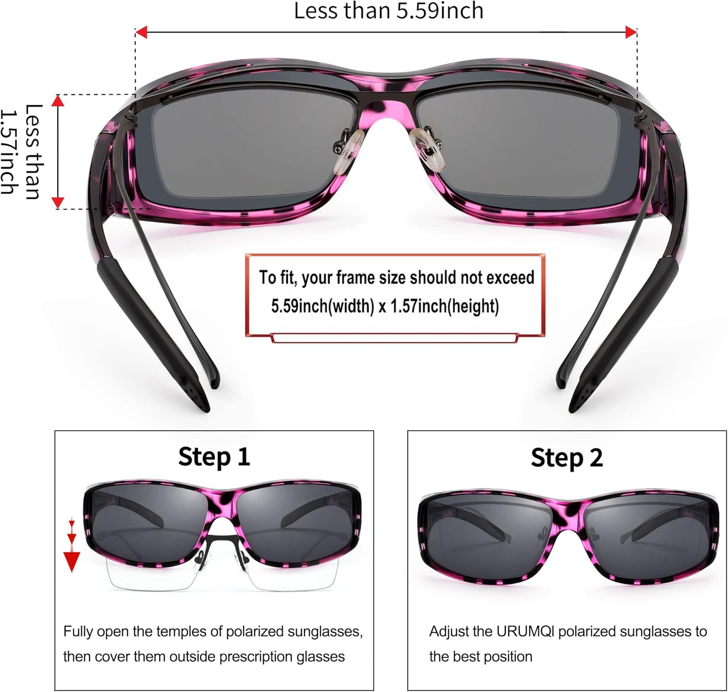 Miniatura 3 de URUMQI Gafas de sol ajustables sobre las gafas polarizadas 100 protección UV gafas de sol envolventes para hombres y mujeres que conducen