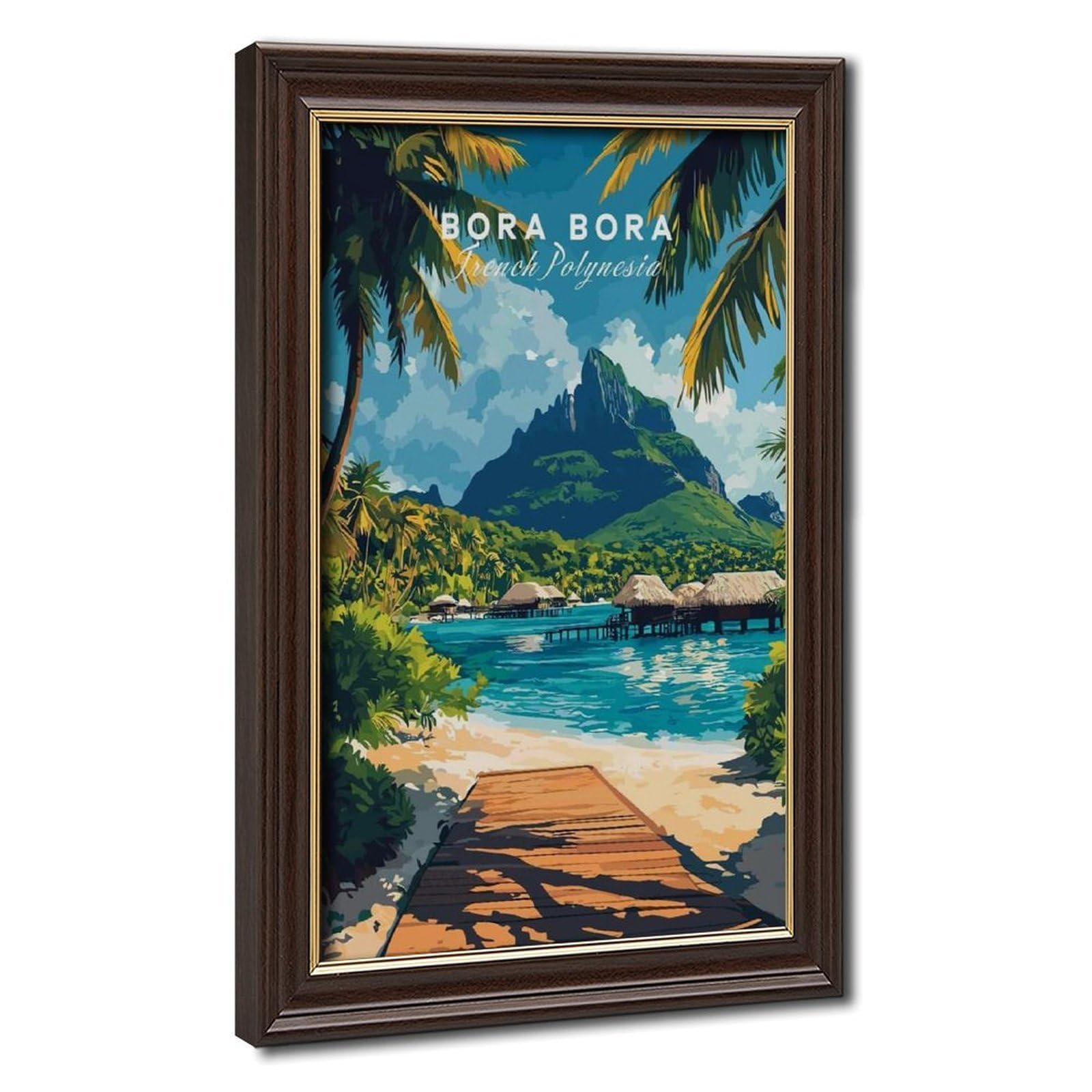 Bareronor Mokume Gane Frame-Style Bora Bora Canvas Poster For Bedroom Decor Gift