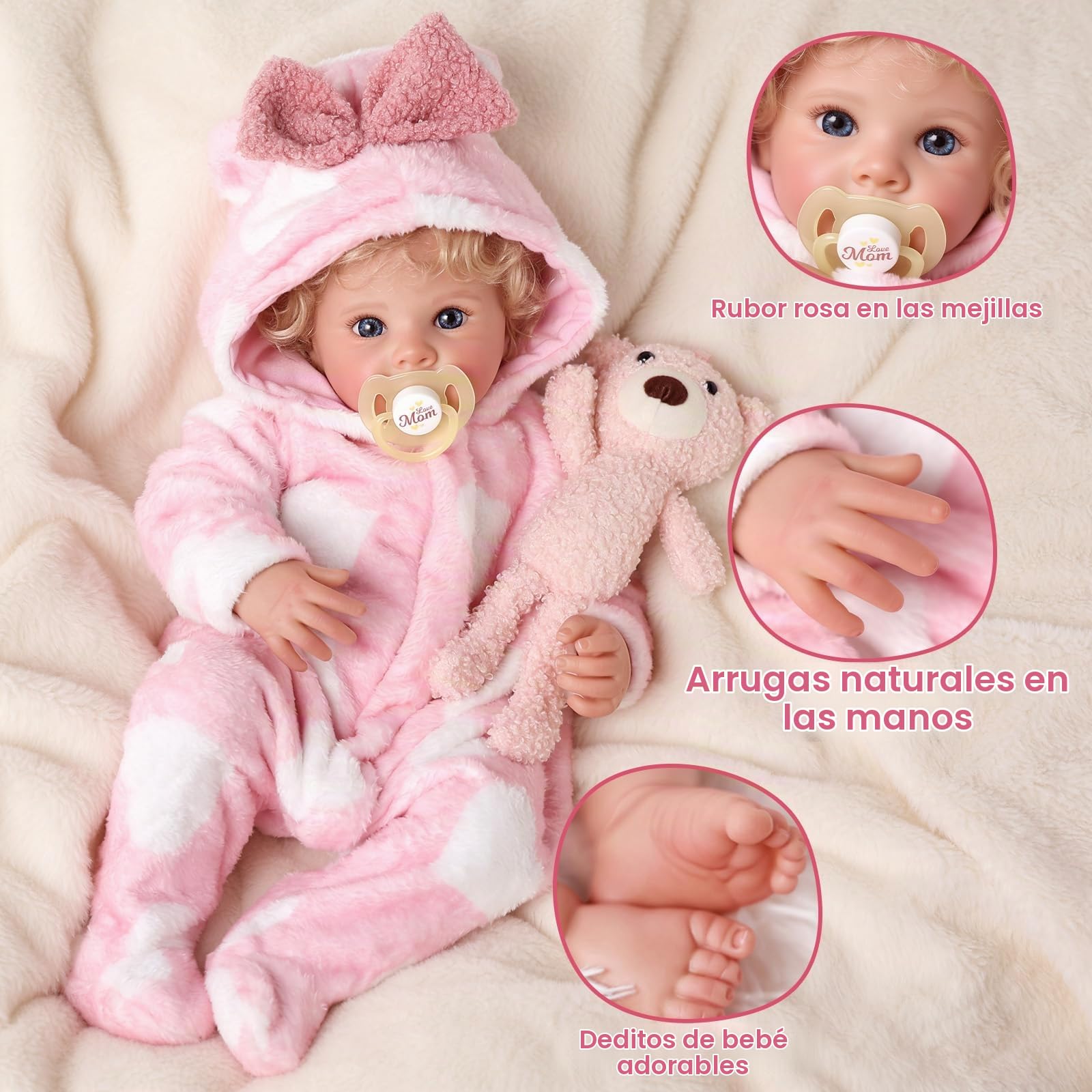 BABESIDE Muñecas Reborn Realistas de 40 cm Muñeca Recién Nacidas Realista Cuerpo Suave Cabello Rizado Rubio Incluye Caja de Regalo para Niñas Mayores de 3 Años Coleccionistas