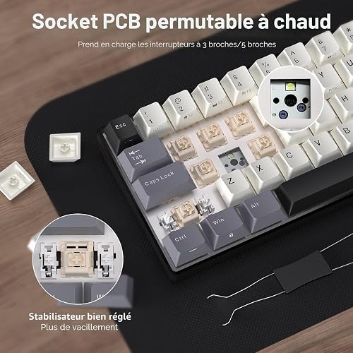 RK ROYAL KLUDGE RK61 60% Clavier mécanique sans, Format Mini Portable - 5