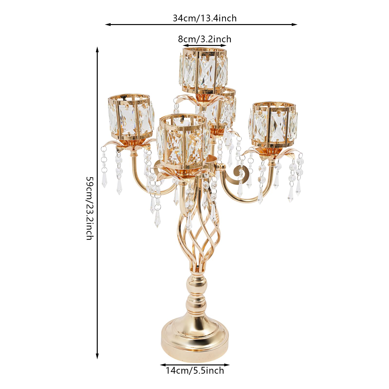 Candelabro de 5 brazos cristal dorado decoración de mesa para boda Navidad salón comedor chimenea velas electrónicas juego de 4