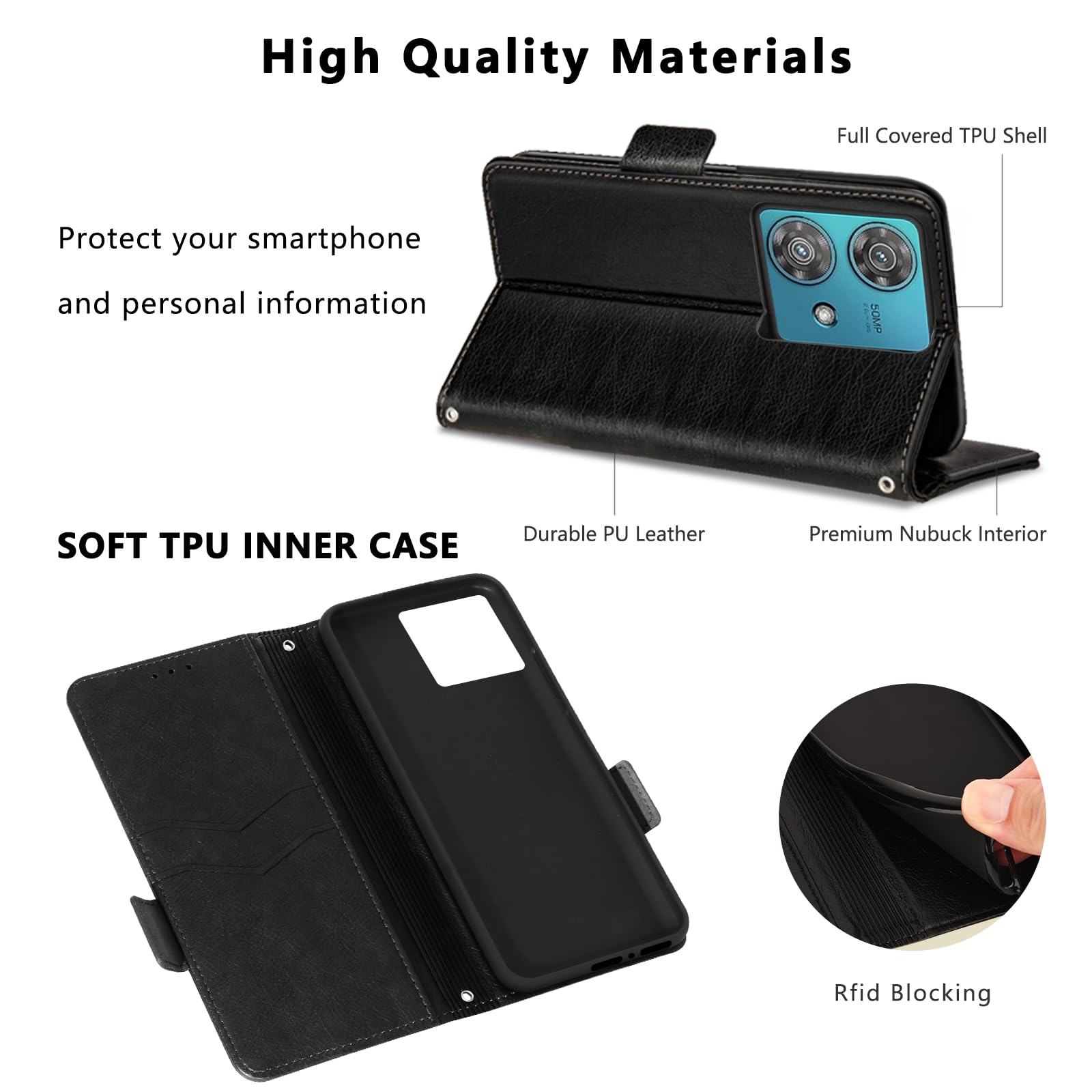 Cover Magnetica A Libro Portafoglio Per Motorola Edge 40 Neo - Custodia In PU Pelle Con Slot Per Schede E Supporto - Rosso - 3