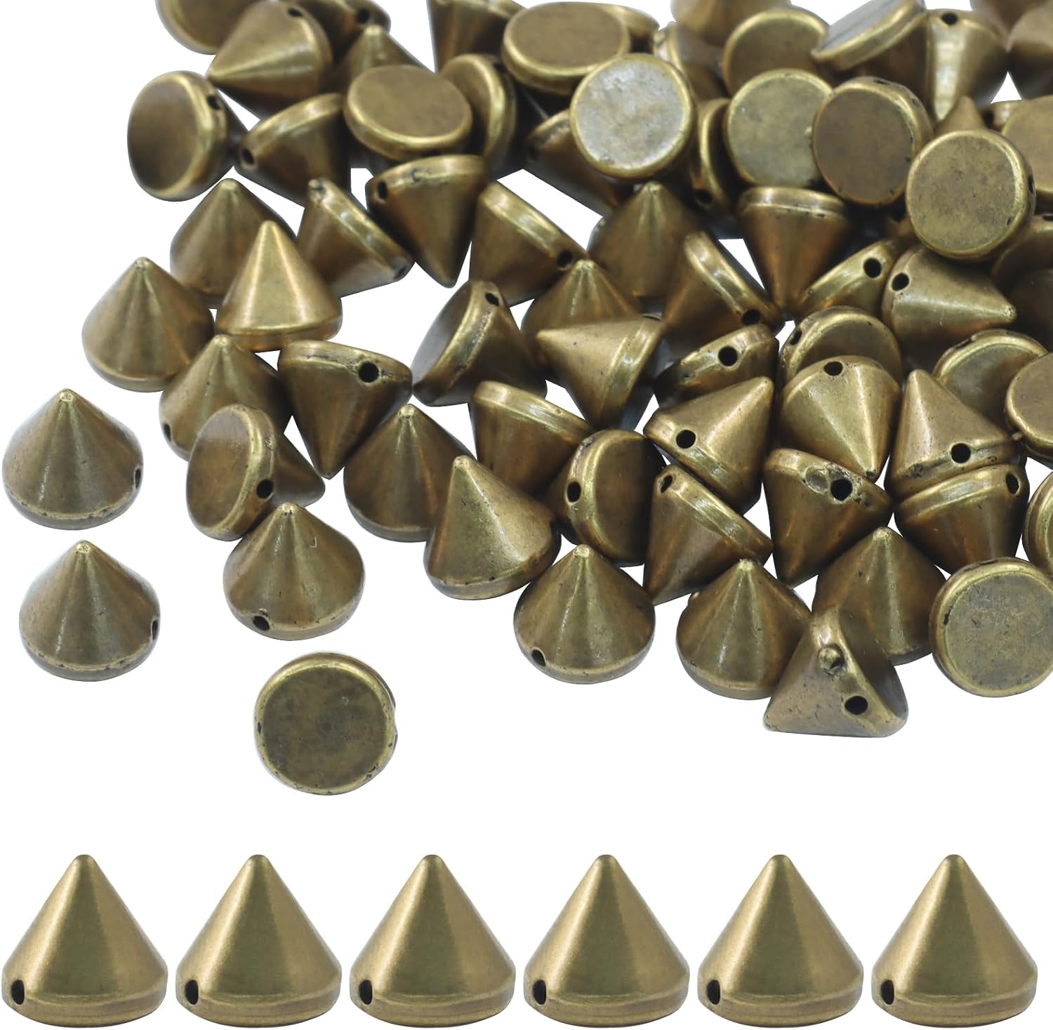 Verkelly 100 Pcs Bullet Cone Studs, 8mm Punk Style Spike Cone Studs, Flatback Rivets for Clothing, Leather, Shoes, DIY Crafts(Gold)