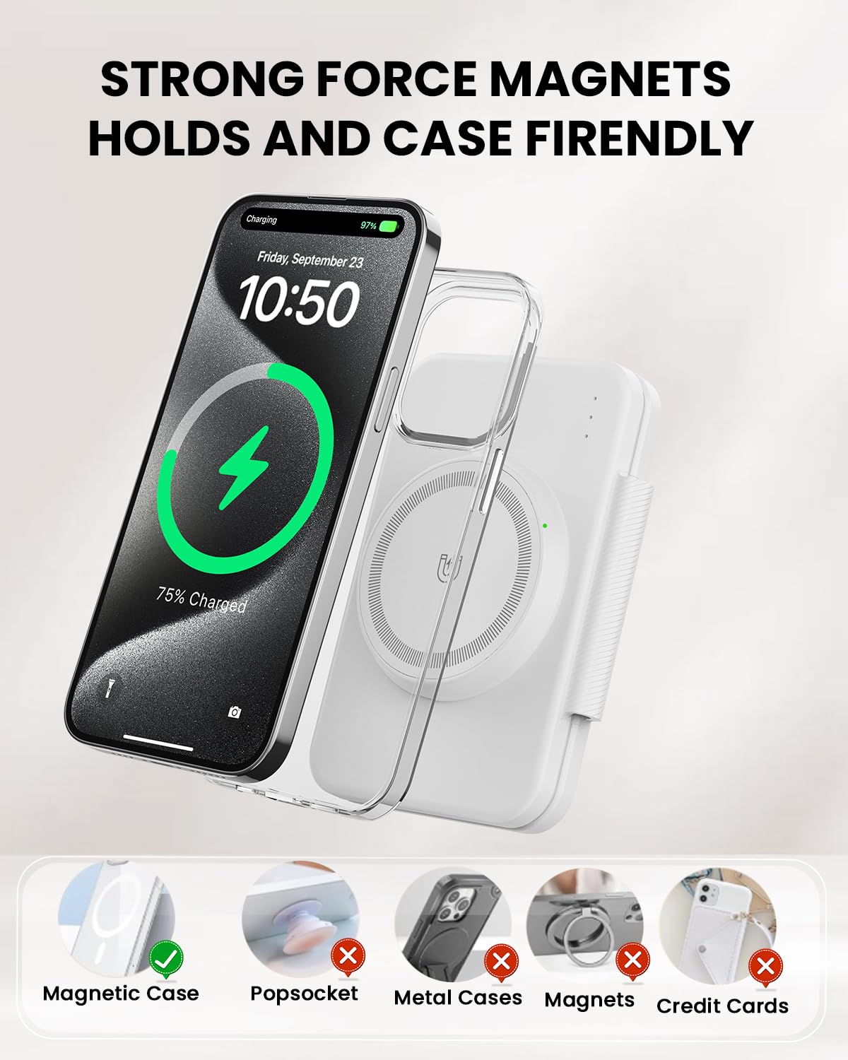 GEEKERA Magnetisches Ladegerät, 3 in 1 Ladestation für Apple Watch und iPhone Air/17/16/15/14/13/12/Pro Max, Induktive Ladegerät für iWatch 2-Ultra3, Faltbare Charger Stand für AirPods 2-Pro3, Weiß