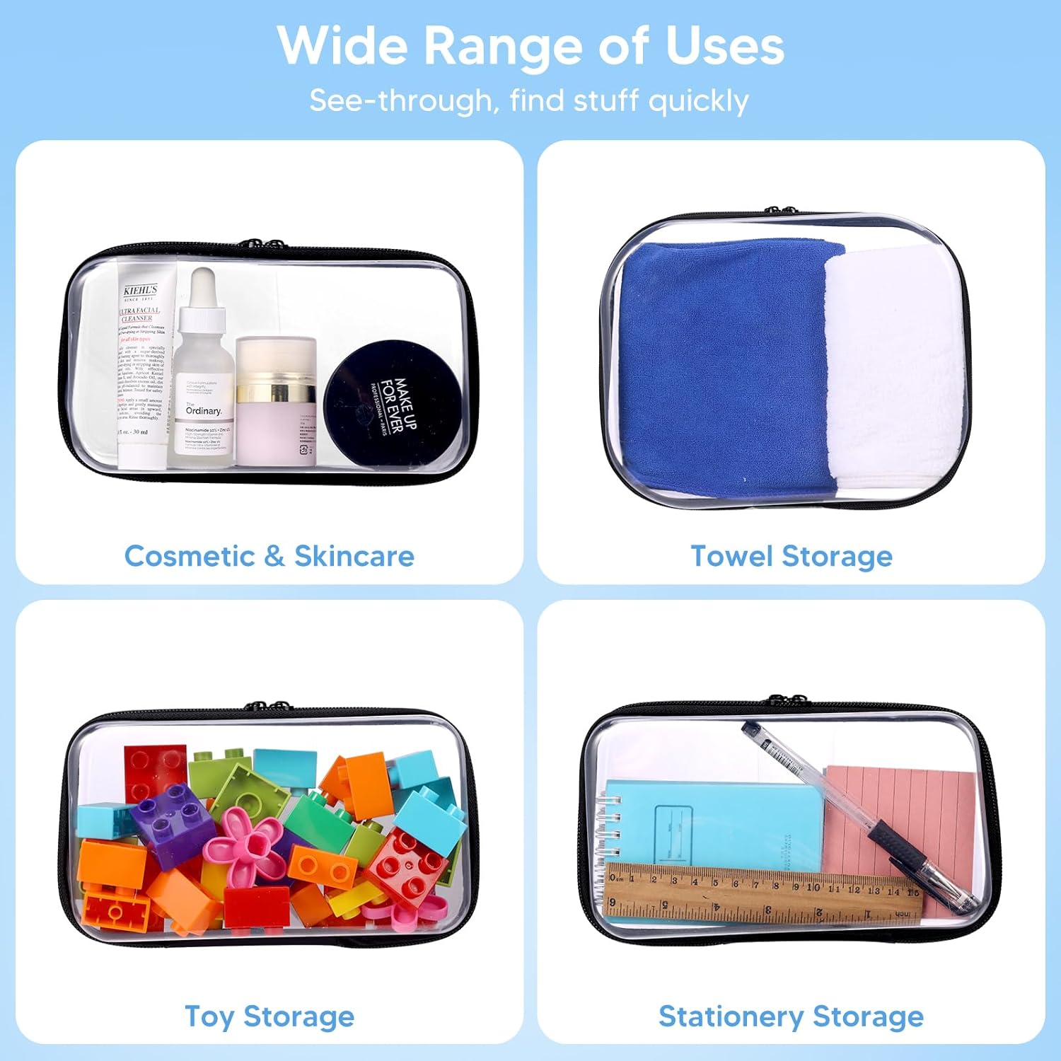 3 Pack Zippered Hard Pouch, Clear Hard Shell Zipper Case, Clear Plastic Storage Box Containers Small Toiletry Bag for Small Items, Toys, Building Blocks, Puzzles, Cosmetics&Stationery, 3 Size - Image 4