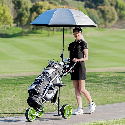 Miniatura 2 de Tangkula Carrito de golf con asiento ligero plegable plegable de 3 ruedas carrito de golf con freno de pie soporte de paraguas ajustable y asiento