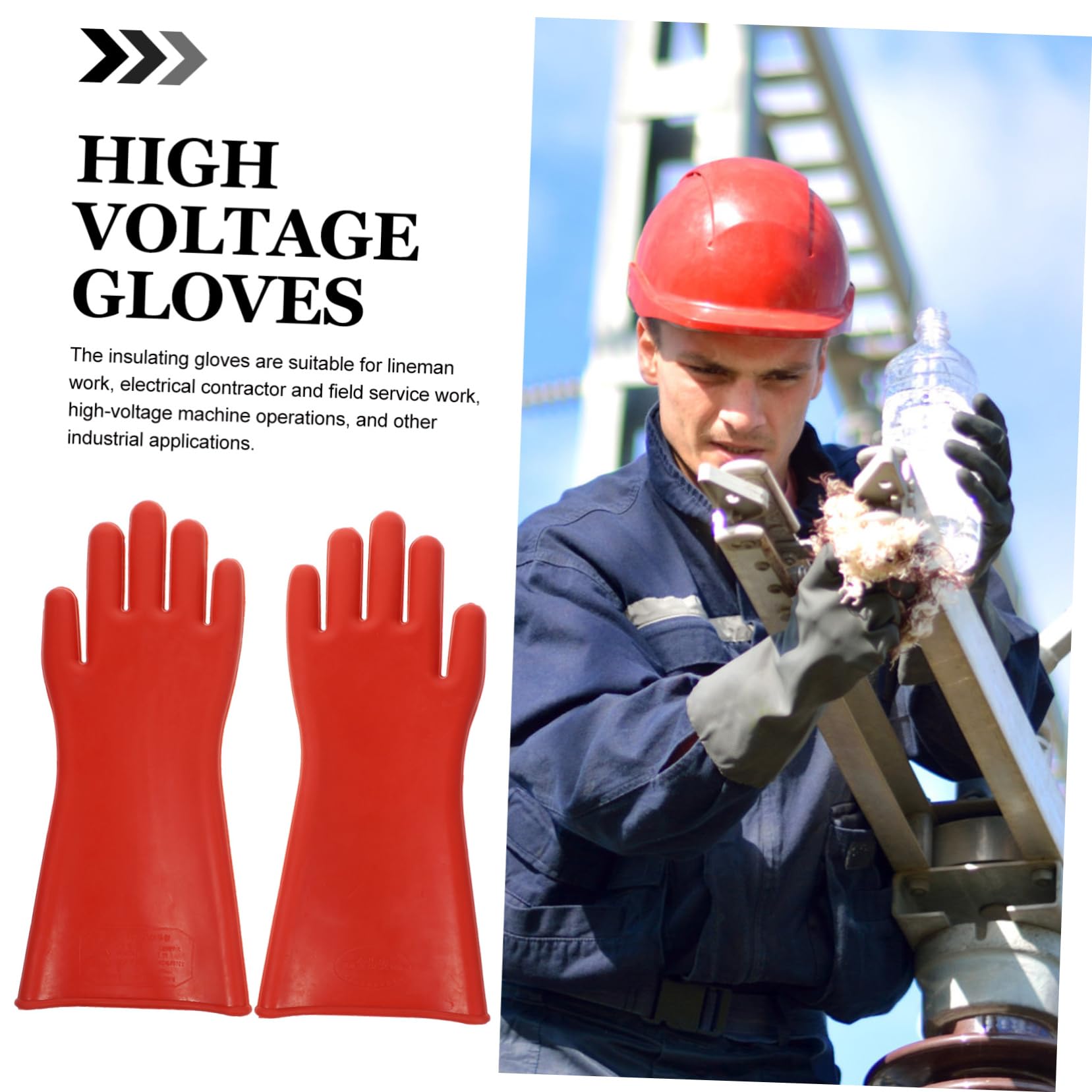 Homoyoyo Guantes Aislantes Eléctricos de Goma Roja para Electricista, Protección de Aislamiento y Flexibilidad Ligera para Trabajos de Alto Voltaje