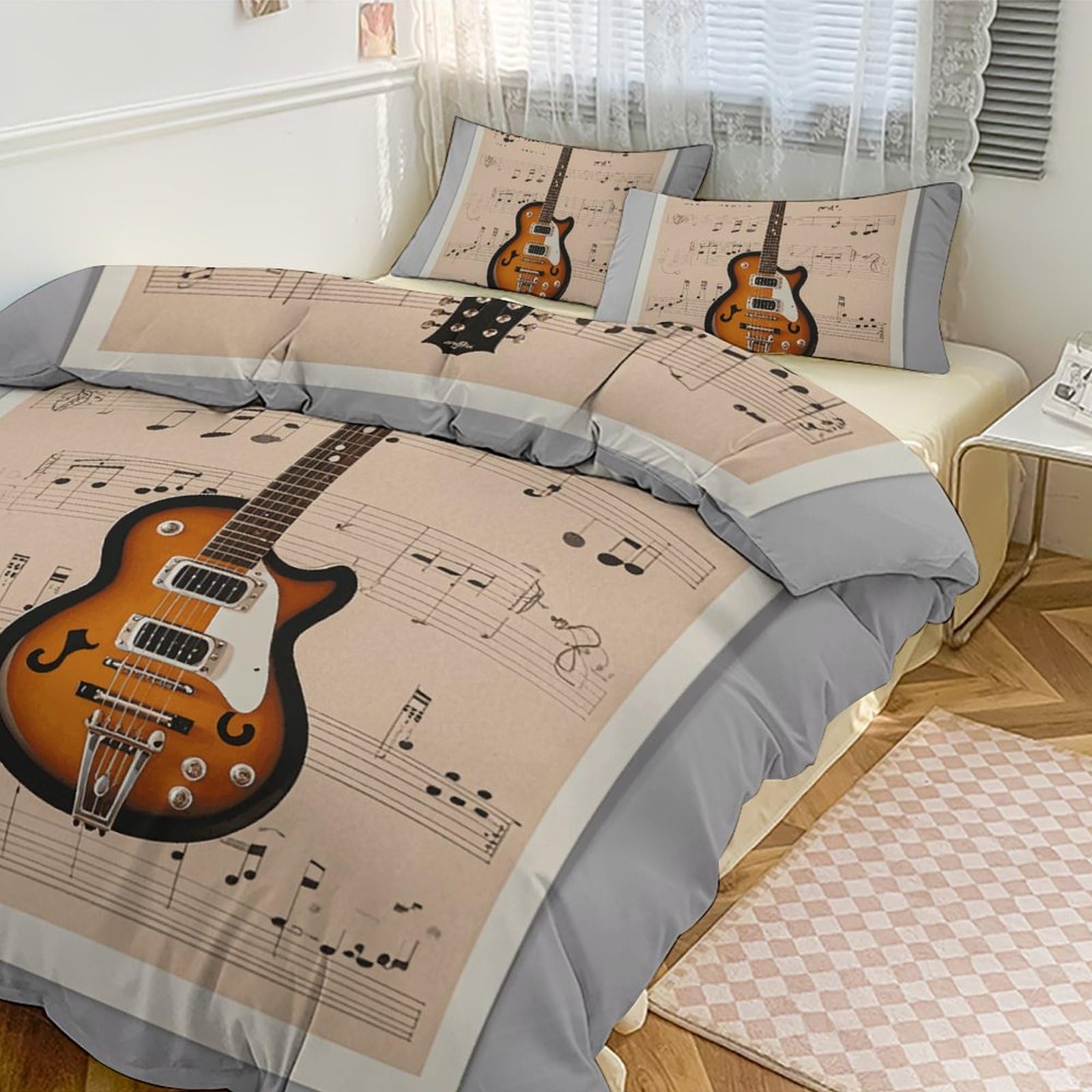 Parure de lit couette imprimé guitare 259x228 cm avec 2 taies d'oreiller