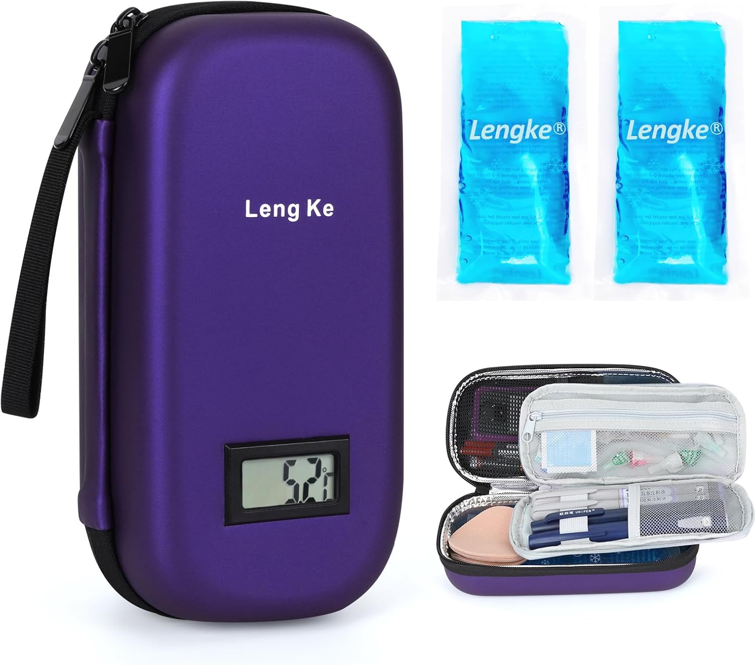 YOUSHARES Insulin Cooler Travel Case with Temperature Display, Insulated Diabetic Medicine Cooler Travel Case with 2 TSA Approved Ice Pack for Diabetes Supplies, Insulin Cooling Case for Travel (Purple)