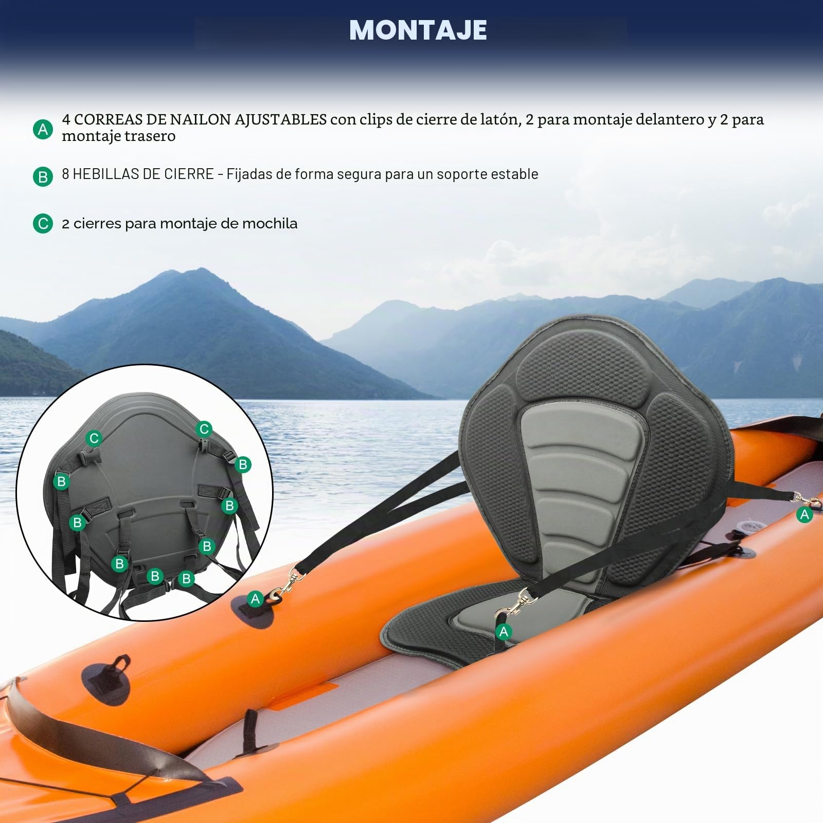 2 Pack Asientos para Kayak con Mochilas Asiento Sup Suave Transpirable Acolchado Delgado Asiento Kayak con Respaldo Alto, Antideslizante para Kayak, Sup, Yachting, Canoa, Drifting, Rafting