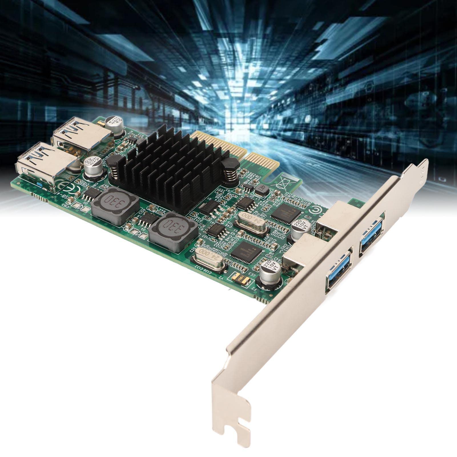Septpenta Carte D'extension USB 3.0 PCIE, 4 Ports USB 3.0 20 Gbps, Technologie Auto Alimentée, Convient à Tous Les Périphériques D'interface USB, Convient pour Win XP, Win 7, 8, 8.1, 10