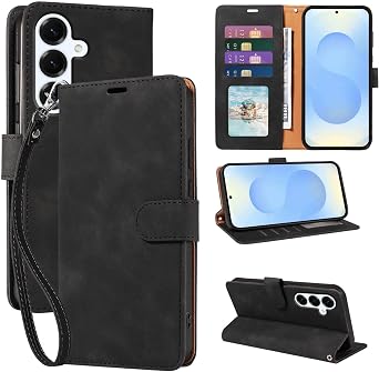 for Galaxy S24/25 Case Wallet, RFID Blocking 4 Card Slots Holder, Wrist Strap, Shockproof Protective, Stand Soft PU Leather Folio Flip Cover Case for Samsung S25 6.2 inch Black