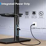 AX WABER Floor TV Stand with Power Outlet& Shelf, Universal TV Stand Mount for 27-65 inch TV up to 88lbs, 70 Degree Swivel 9 Level Height Adjustable with Tempered Glass Base for Bedroom, Office Black