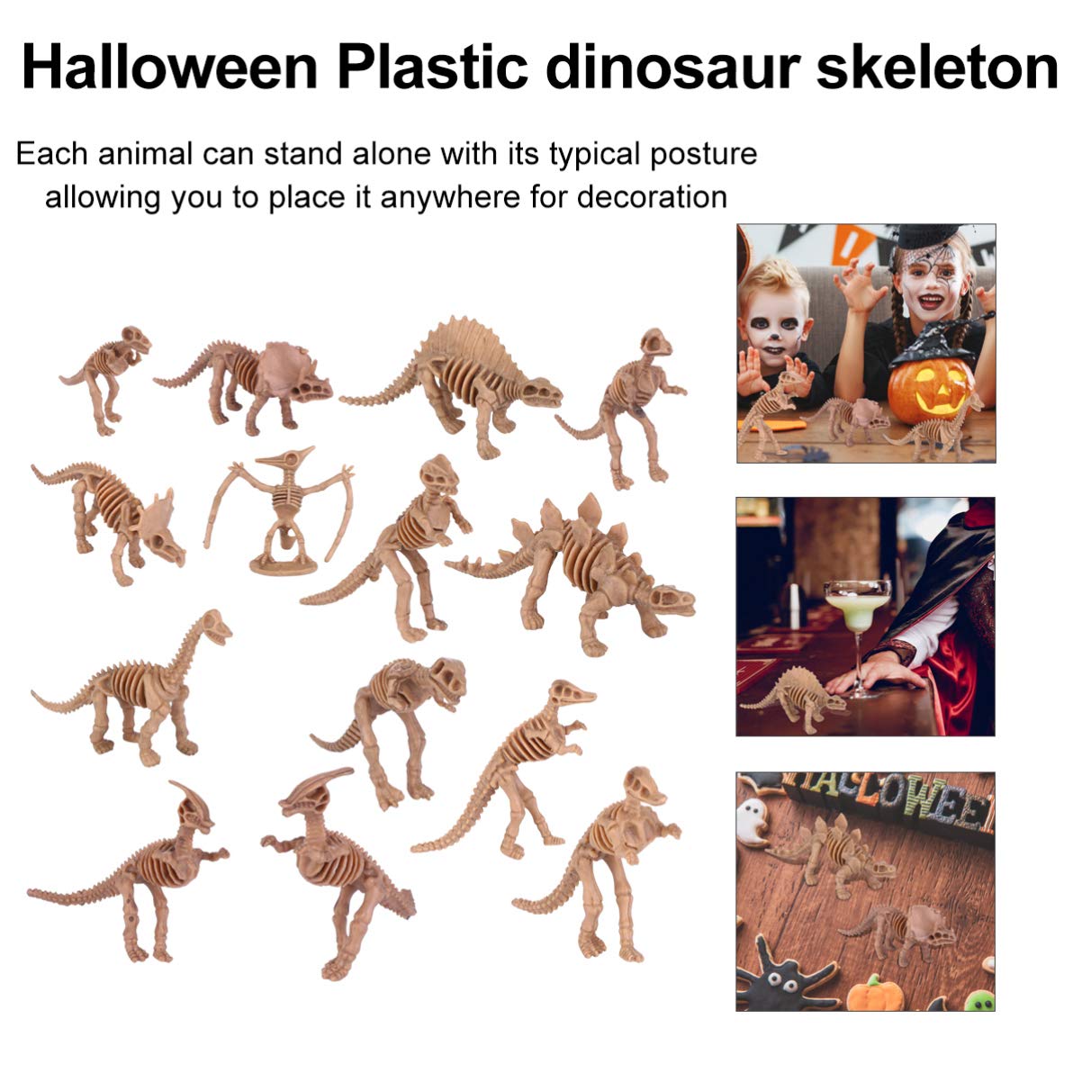 SEWACC 12pcs Simulated Dinosaur Skeleton for Halloween Decor Lifelike Plastic Dinosaur Model Light Brown, 9.20X6.60X1.00CM - Image 2