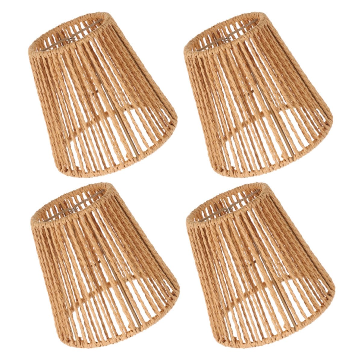 Toddmomy Set 4 Paralumi Intrecciati in Corda di Carta e Ferro Stile Boho Rustico Versatile per Decorazione Interni Camera da Letto