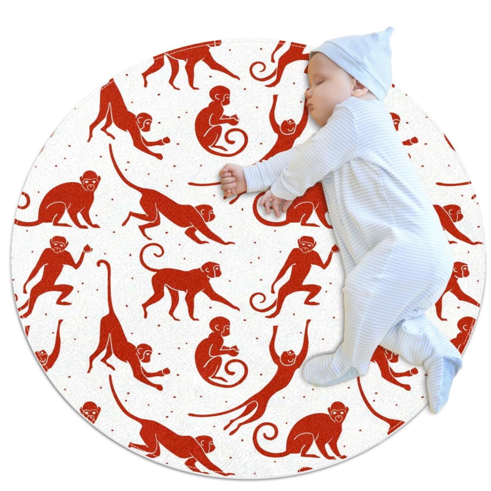 Tapis de salle de bain antidérapant rond 1m avec silhouettes de singes
