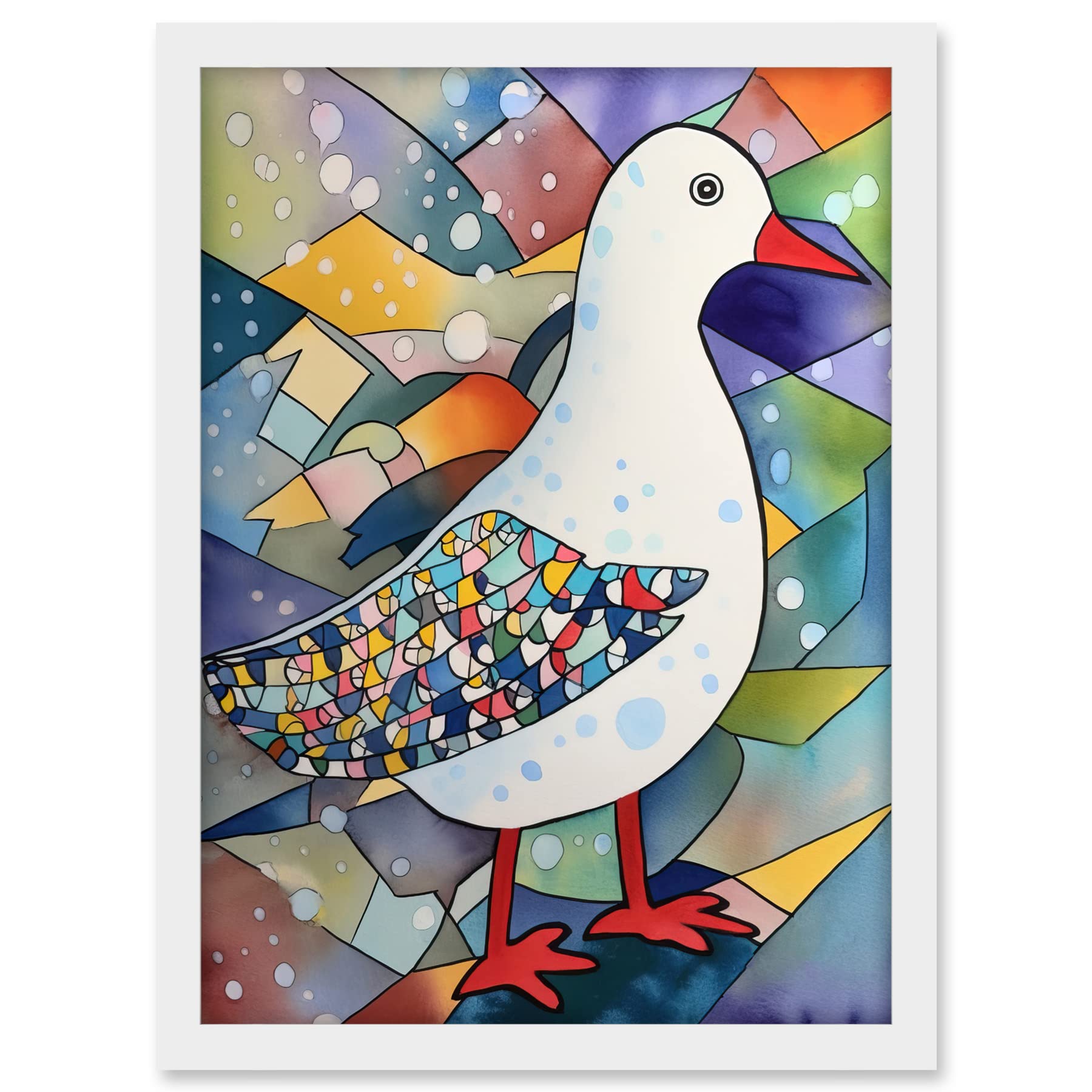Artery8 Seagull Bird And Snowflakes Folk Art Artwork Framed A3 Wall Art Print