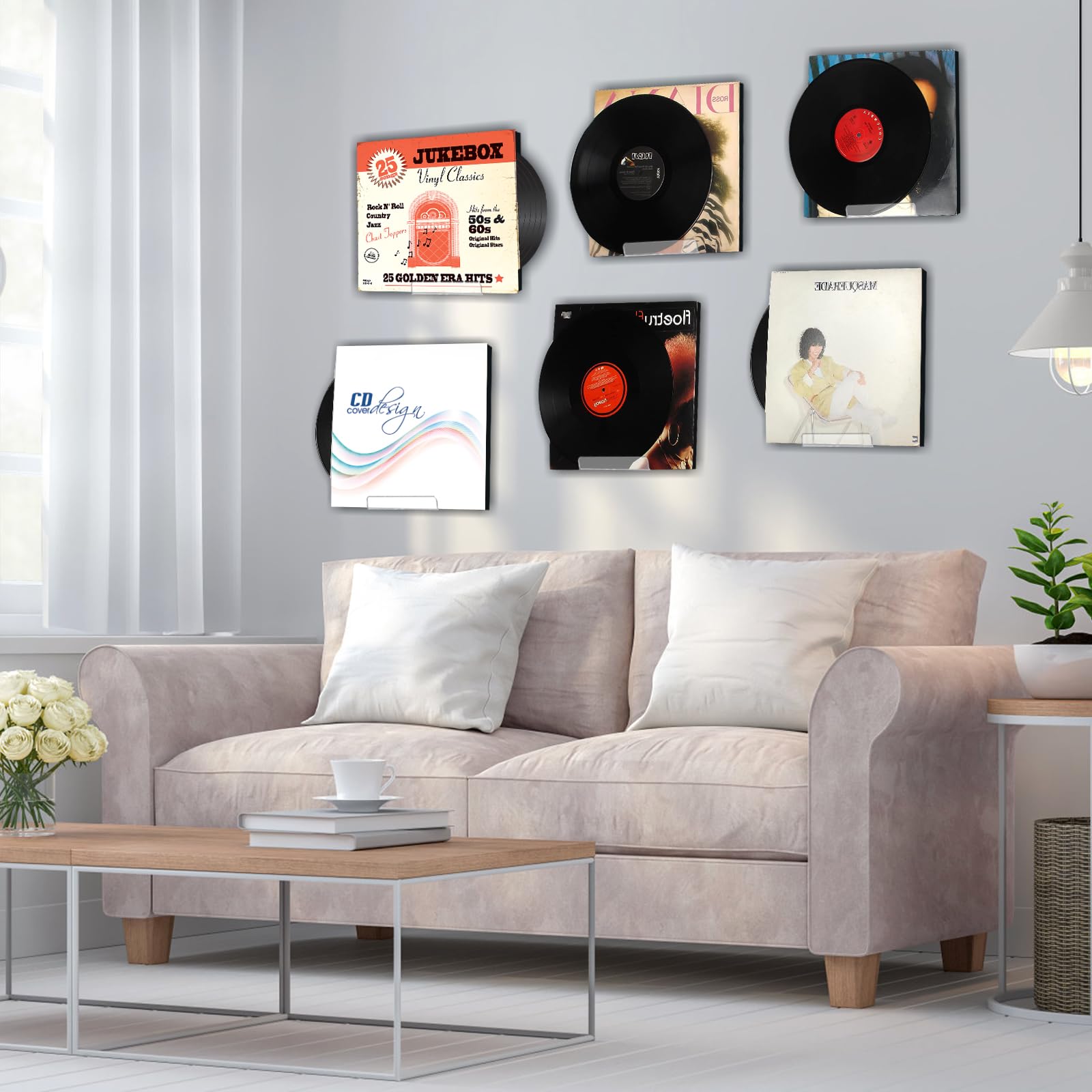 Estante de pared para discos de vinilo, estantes de exhibición de revistas de 12 pulgadas, paquete de 6, soporte de discos acrílicos, estantes de pared flotantes para baño, dormitorio