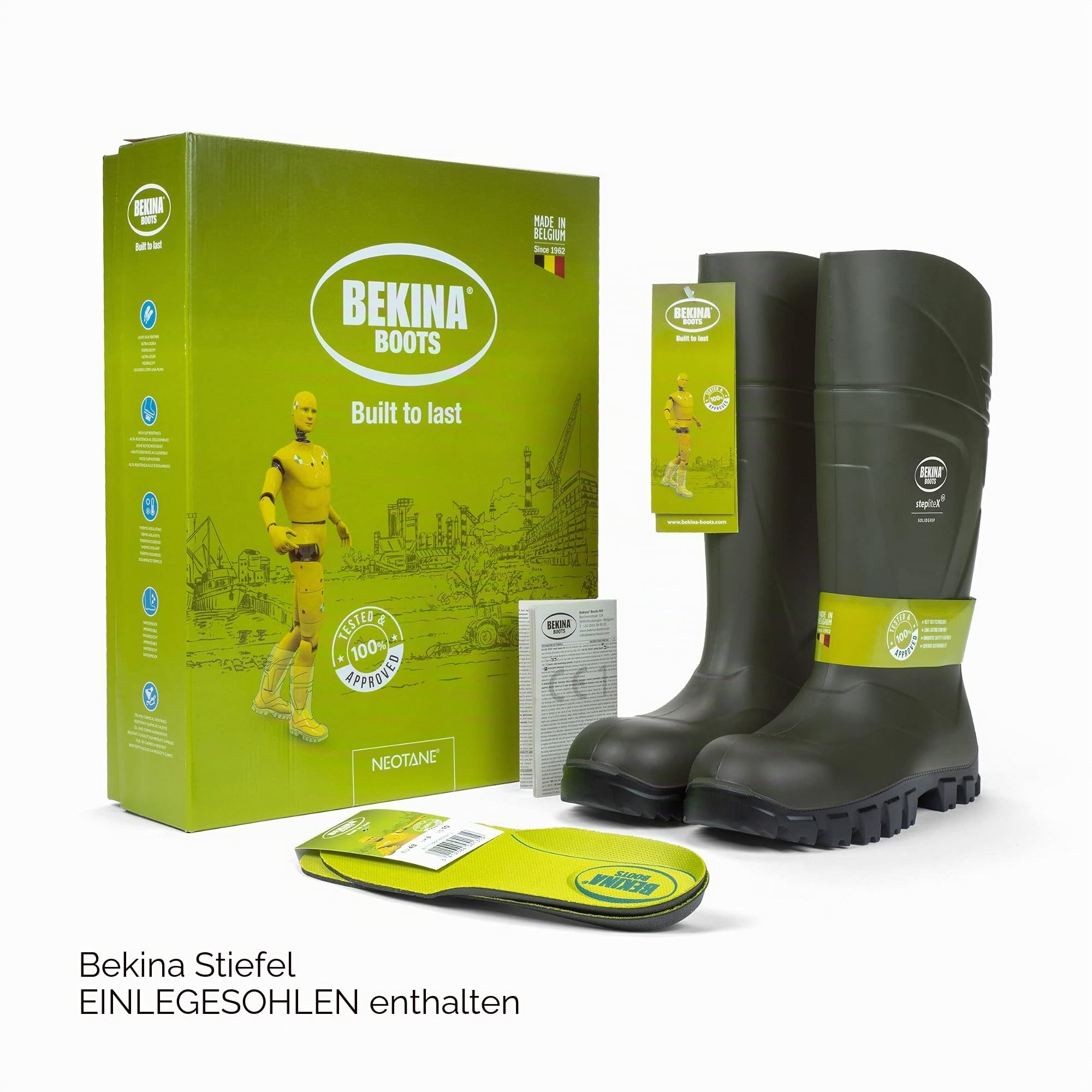 Bekina Steplite X S5 Robuste Sicherheitsstiefel für Herren und Damen mit Stahlkappe und Stahlsohle, rutschfest, Weite Passform, Wasser- und schlammundurchlässig, bis - 30 Grad, grün, EU 39