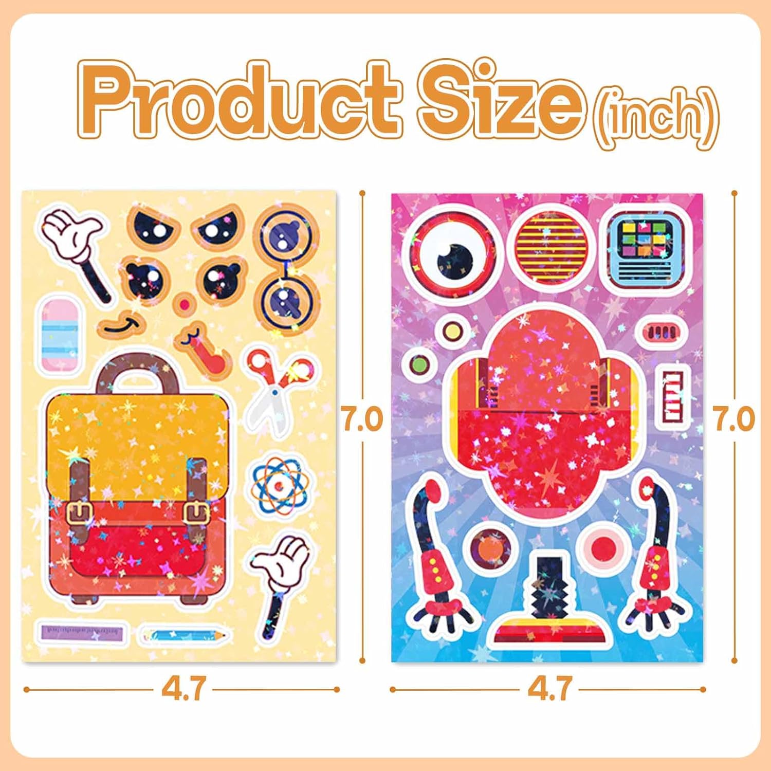 iGetooy 24 Sheets Make a face Stickers for Kids, Make Your Own Sticker Sheets with Stationery, Ball, Robot, Crafts Party Favors Goodie Bags Stuffers for Kids