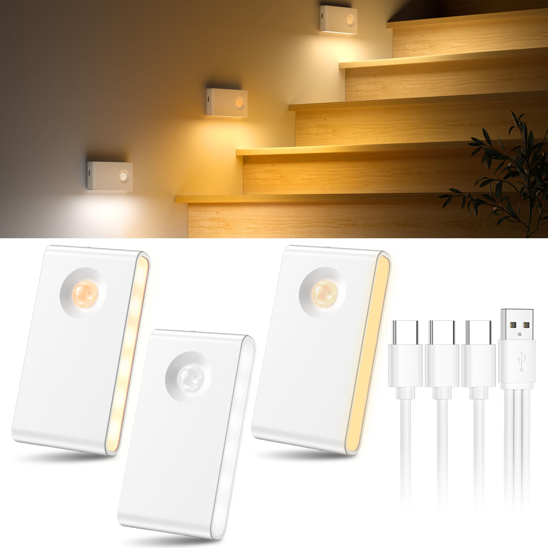 Luce notturna con sensore di movimento, ricaricabile trame USB-C