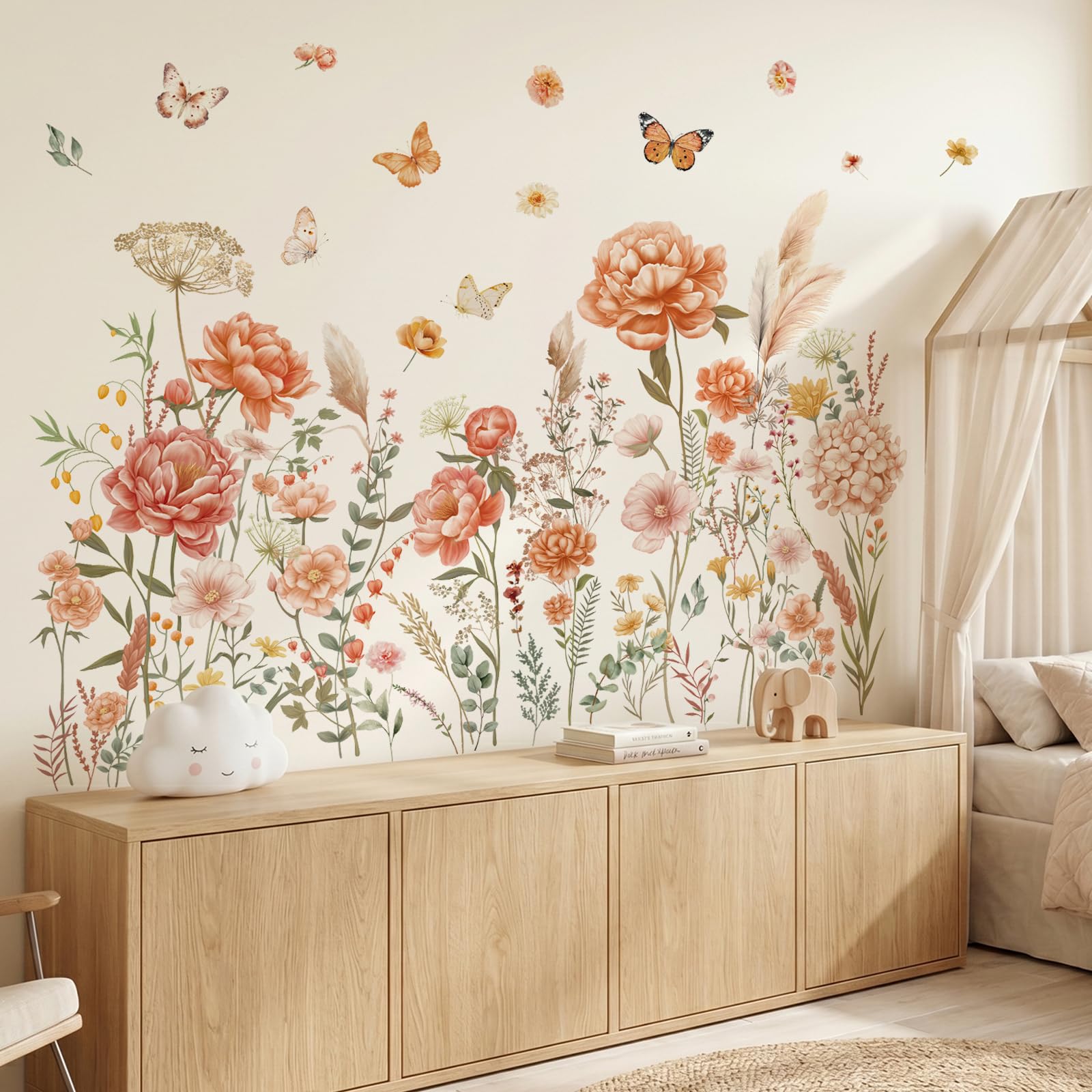 DECOWALL Boho Large Flower Wall Stickers Removable Floral Decals for Kids Nursery Bedroom Garden-Inspired Room Decor (SG2-2507)