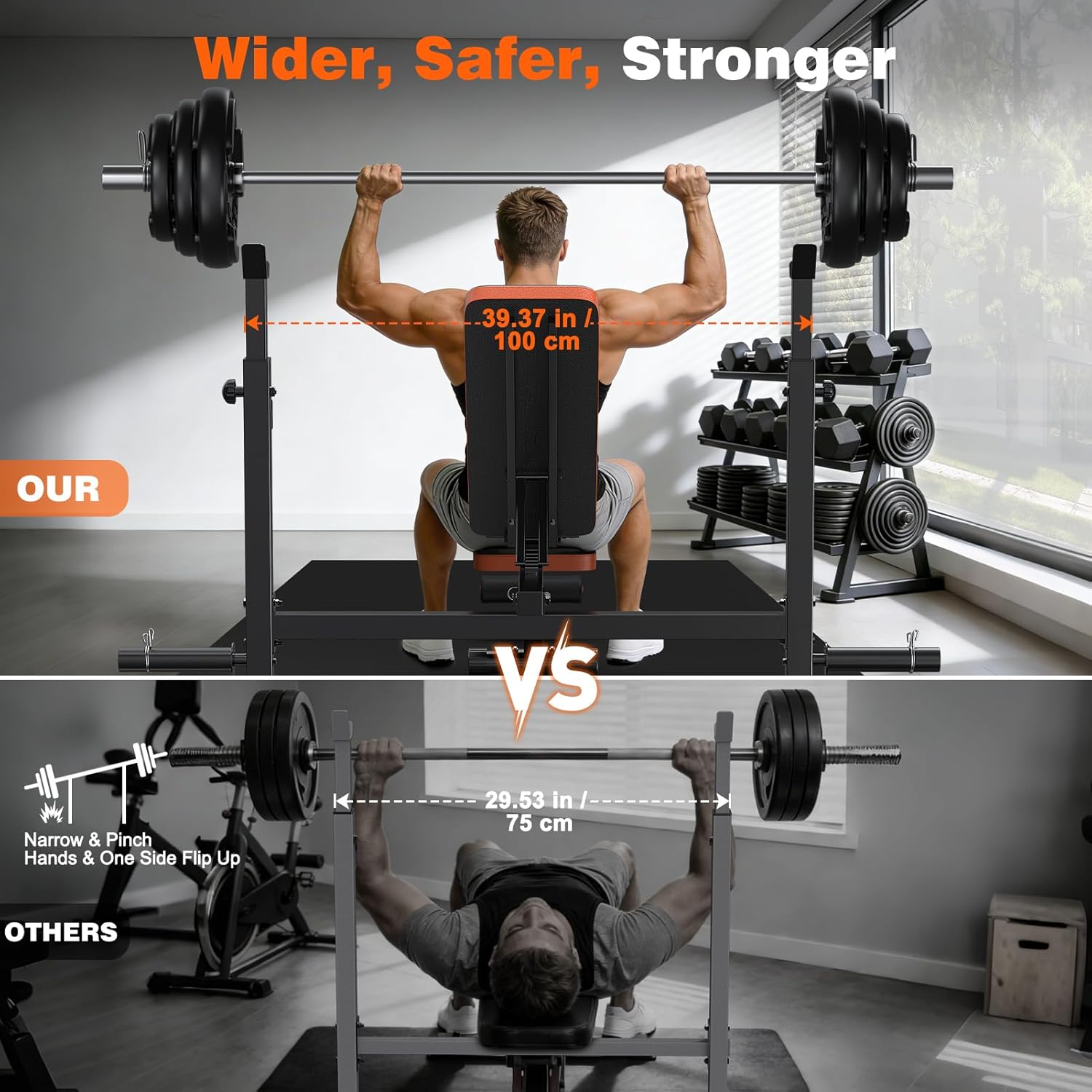 Fostoy Adjustable Weight Bench with Squat Rack, 770lbs Heavy Duty Olympic Bench Press for Home Gym, Multi-Function Flat Incline Workout Bench Family Strength Training With Removable Foot Catch