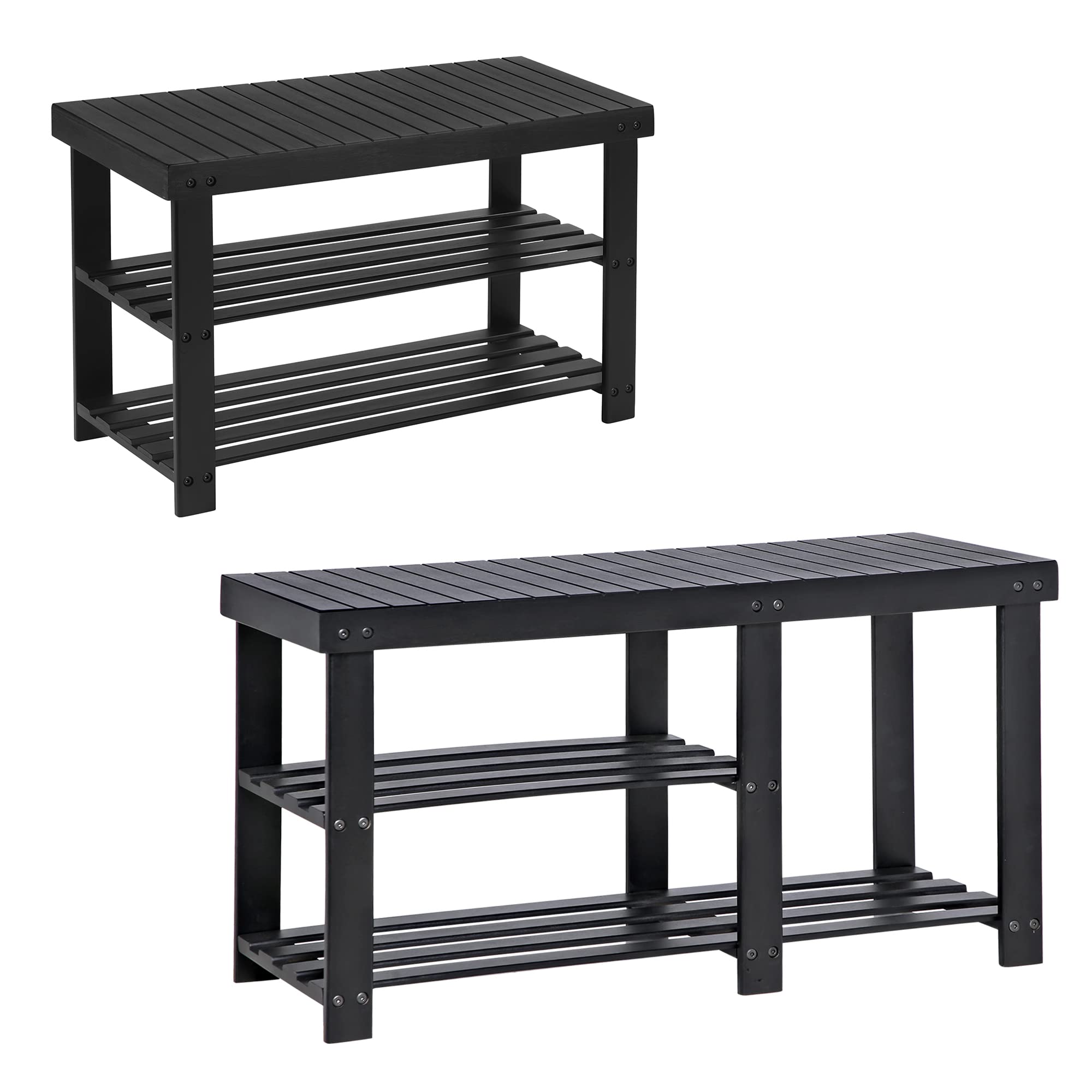 SONGMICS Bamboo Shoe Benches Bundle, 3Tier 27.6Inch Long and 33.7