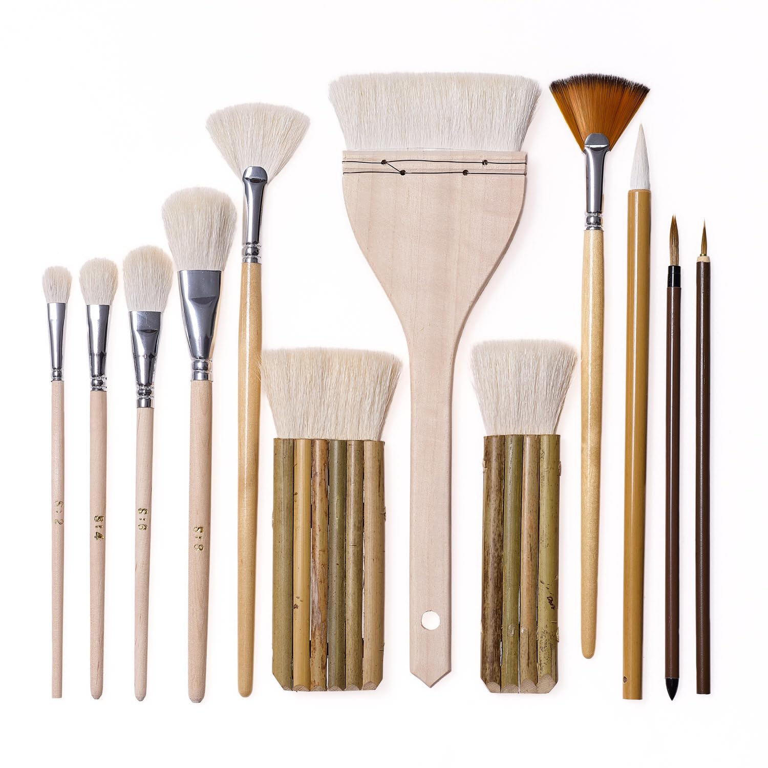 Brush Set Pottery Glaze Brushes for Ceramic Painting 12 Pieces Goat Hair Hake Brushes Multiple Sizes Professional Soft Bristle