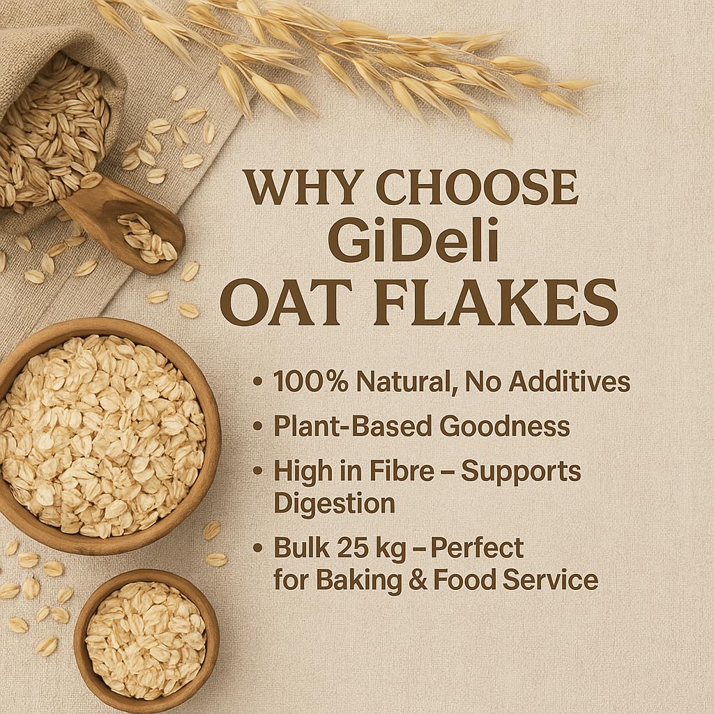 GiDeli Haferflocken 25 kg - natürliche zart Futterhaferflocken - ohne Zusätze & neutral im Geschmack - für Porridge, Müsli & Backen - auch Geeignet als Tierfutter