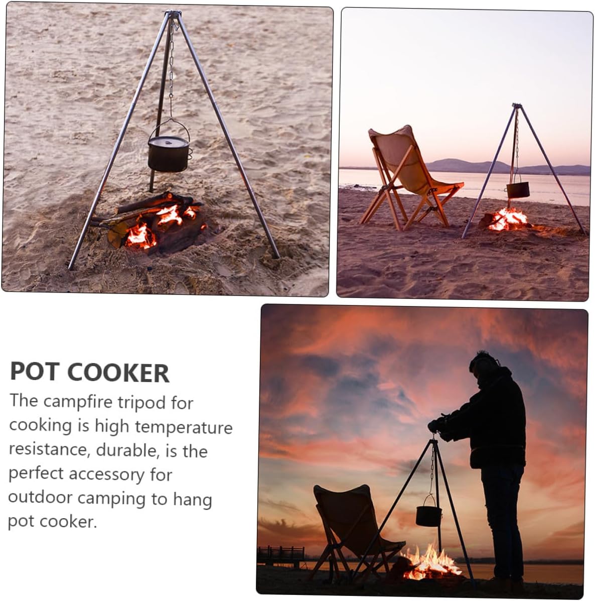 GANAZONO Adjustable Camping Bonfire Tripod Grill Stand Outdoor Cooking Bracket Aluminum Alloy Portable Campfire Frame for Picnic Barbecue