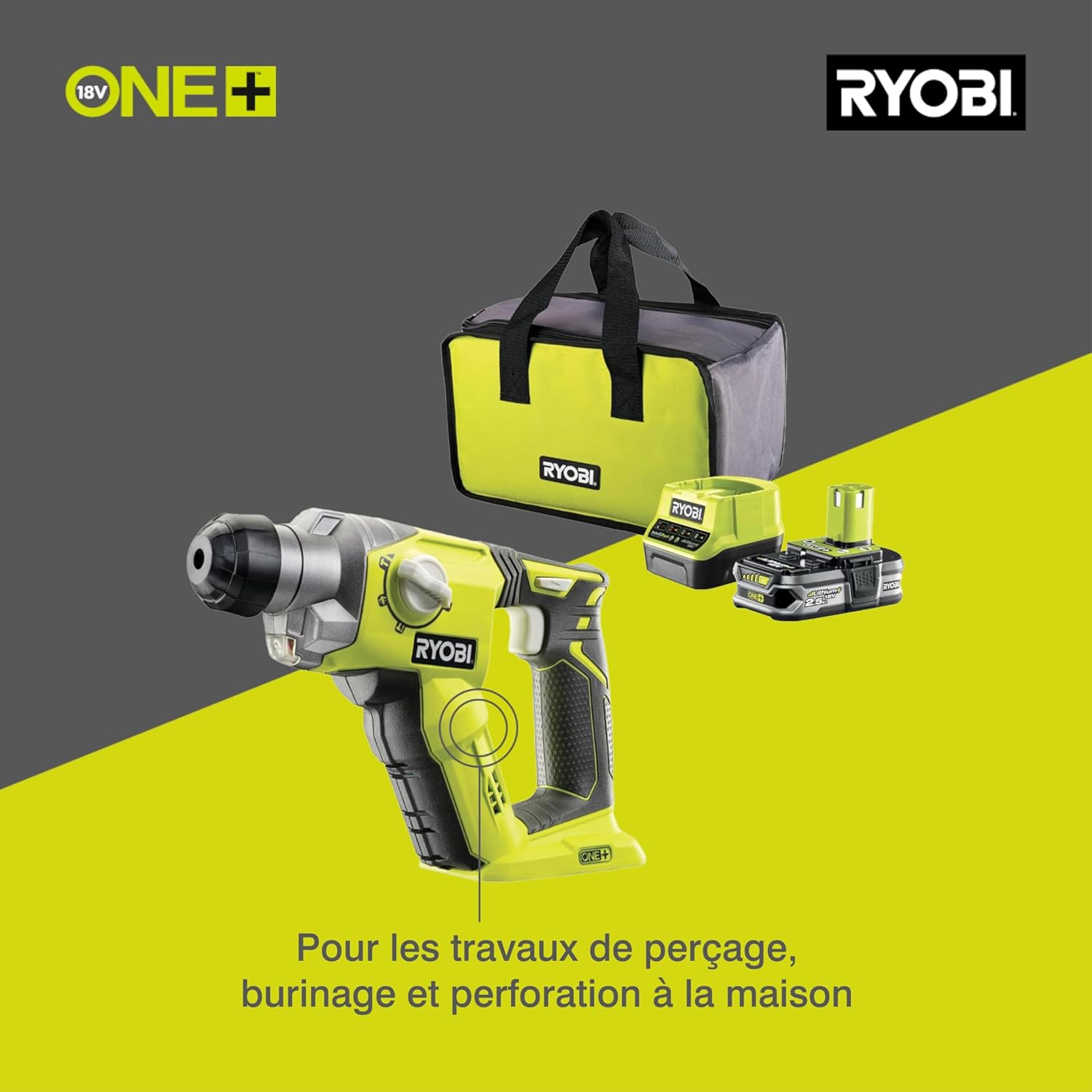 Ryobi R18SDS-L25S Battery Combination Hammer, Green